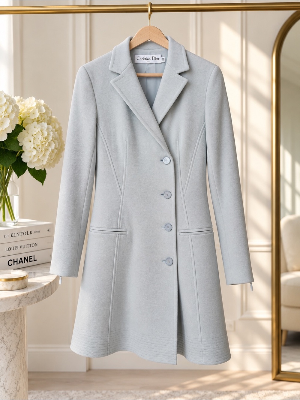 Christian Dior Vintage Pale Blue Wool Silk Lined Coat US 4 FR 36